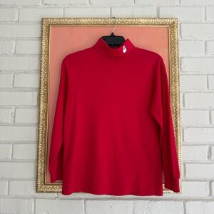Vintage Lands' End Women’s Red Turtleneck 100% Cotton Snowman Embroidered Medium